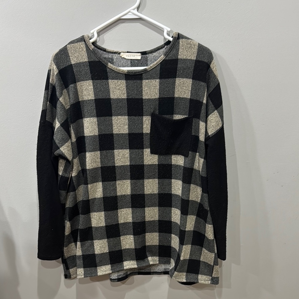 Black and Cream Plaid Long Sleeve Shirt